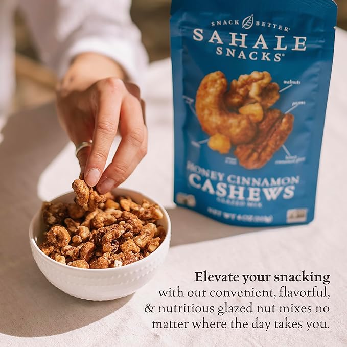 Sahale Snacks Honey Cinnamon Cashews Glazed Mix, 1.5 oz Bags (18 Packs) - Dry-Roasted Deluxe Mixed Nuts - Walnuts, Pecans & Dried Apples - Non-GMO, Kosher, & Certified Gluten-Free Snacks
