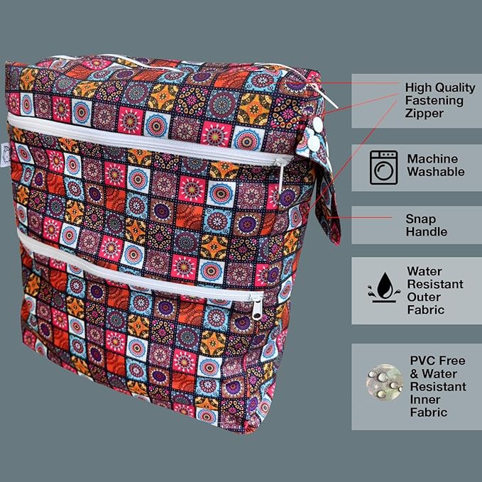 FLOCK THREE 3D Waterproof and Washable Wet Bag Luggage Organiser for Travel storage Stroller Daycare Baby Diapers Yoga Beach Pool Swimsuits Luggage Packing for Travel Accessories (Flower01)