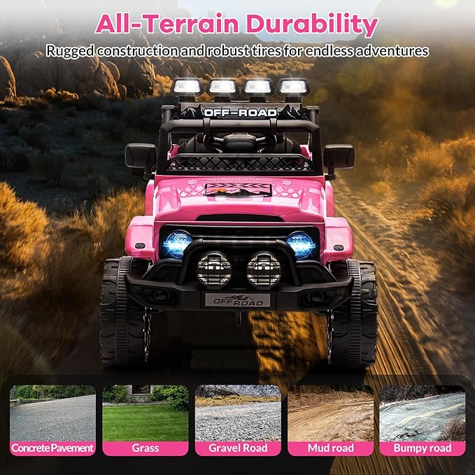 GarveeLife 12V Kids Ride On Car, Ride On Toy for Kids Ages 37-96 Months, Electric Truck with 5MPH Max Speed, Remote Control, Steering Wheel, Accelerator Pedal, Treaded Tires, Music and Story, Pink