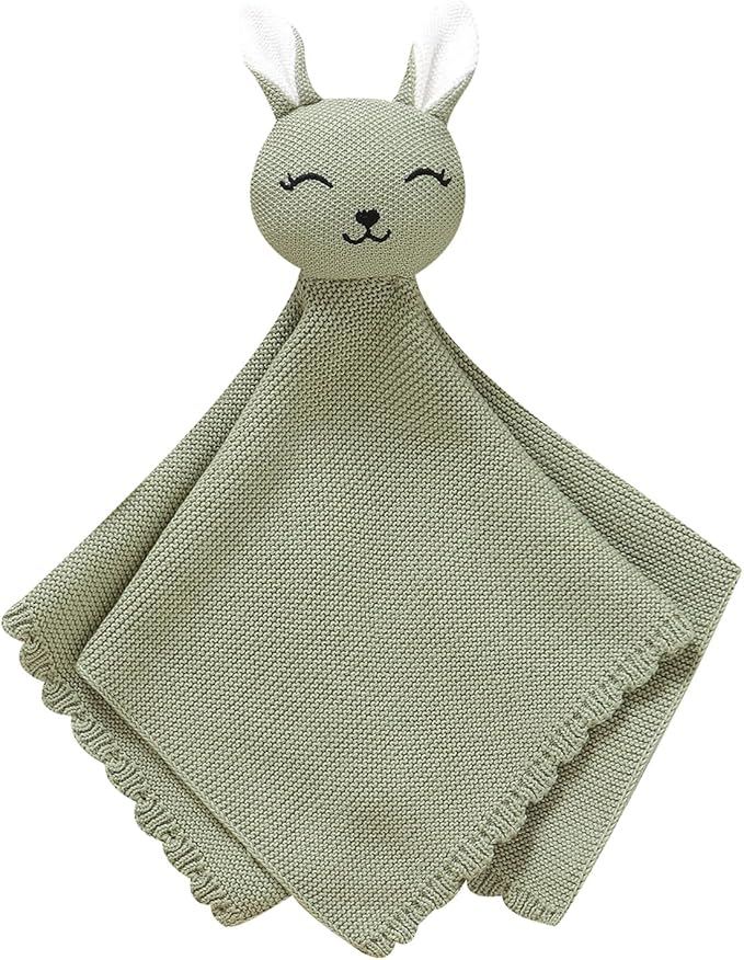 LAWKUL Bunny Lovey Baby Blanket Soft Cuddly Security Blanket Knit Snuggle Comfort for Newborns Toddler Boy Girl Green 16x16in
