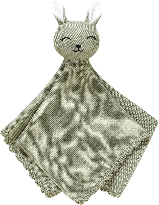 LAWKUL Bunny Lovey Baby Blanket Soft Cuddly Security Blanket Knit Snuggle Comfort for Newborns Toddler Boy Girl Green 16x16in