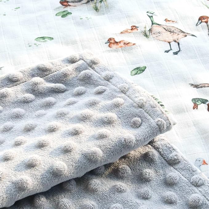 LifeTree Baby Blankets for Newborn, Soft & Lightweight Swaddle Blankets, Muslin Front and Dotted Fleece Backing Receiving Bed Throw Blanket Unisex, 31X40 Inches, Baby Girl & Boy Blanket, Duck