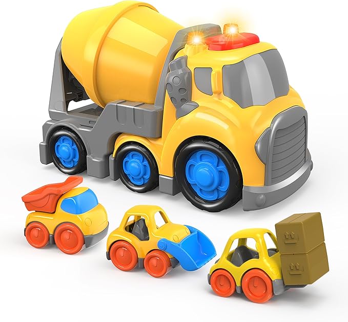 P&C 7.7" Toddlers Construction Cement Mixer Truck Toys for Ages 2-4, Mixer Truck Vehicle Car Set with Sounds and Lights for Kids 18M+, 2, 3, 4 Year Old, Ideal Birthday Christmas Gifts for Boys Girls