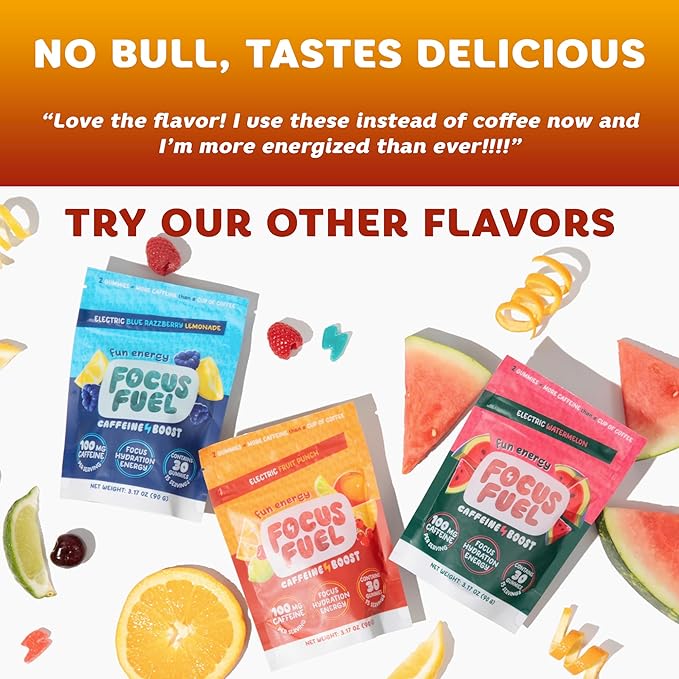 Energy Chews – Fruit Punch Flavor (15 Servings) – 100mg Caffeine + L-Theanine + B12, Magnesium – Boost Focus & Energy – No Crash or Jitters