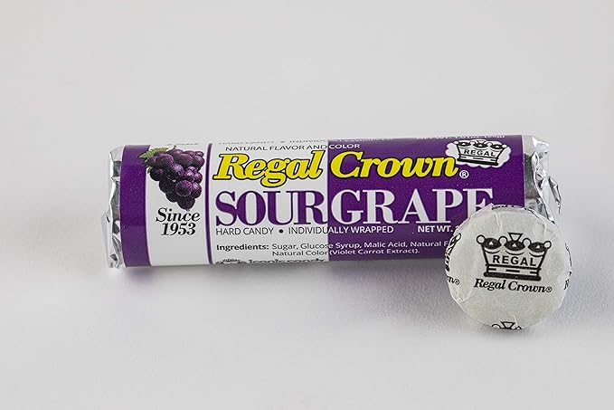Regal Crown Sour Grape Candy Rolls | Traditional Sour Grapes Candy | Tart and Tangy Old Fashioned Sour Grape Hard Candy Brought To You By Iconic Candy | 24 Count