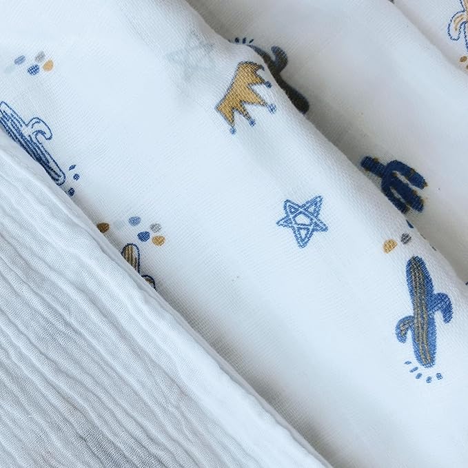 CREVENT 40''X40'' 100% Organic Cotton Muslin Baby Blanket for Newborns, Essential for Baby Shower Birthday Gift - Cactus 100X100cm