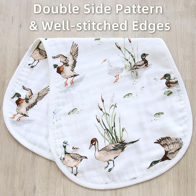 LifeTree Muslin Baby Burp Cloths - 2 Pack 70% Viscose from Bamboo and 30% Cotton Large 22'' by 10'' Absorbent Milk Spit Up Rags - Burping Cloths for Newborn, Girls Boys, MallardDuck & Olive