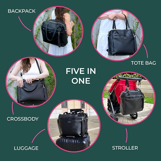 Large Diaper Bag Backpack, Vegan Leather Diaper Travel Tote Bag with Changing Pad and Stroller Straps