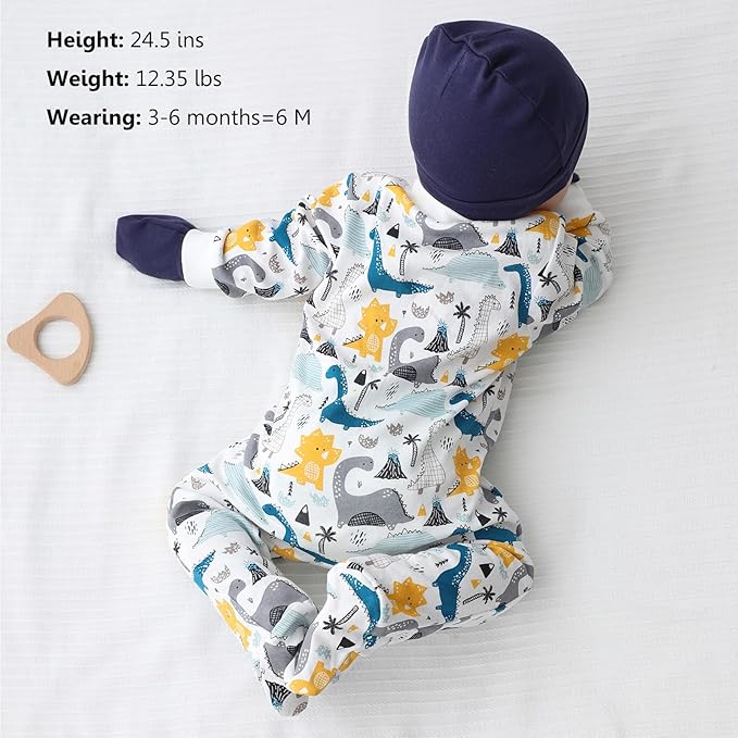 Newborn Baby 2-way Zipper Romper Cotton One-piece Jumsuit 3-pack, 0-24 Months