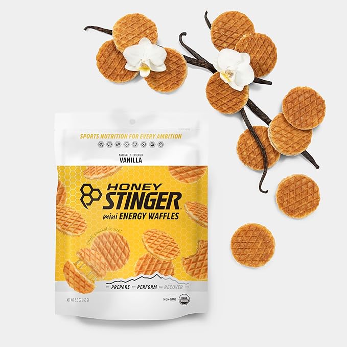 Honey Stinger Organic Mini Vanilla Waffles, Energy Stroopwafel for Exercise, Endurance and Performance, Sports Nutrition for Home & Gym, Pre and Post Workout, 5 Bags, 26.5 Ounce