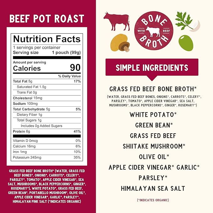 Serenity Kids Bone Broth Puree Made With Organic Veggies | Clean Label Project Purity Award Certified | 3.5 Ounce BPA-Free Pouch | Grass Fed Beef Pot Roast | 1 Count