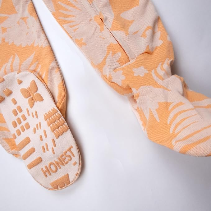 HonestBaby Non-Slip Footed Pajamas One-Piece Sleeper Zip-Front Pjs 100% Organic Cotton for Baby Girls