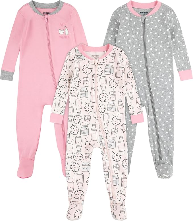 HUGGIES unisex-baby 3-pack Footed Coverall Pajamas