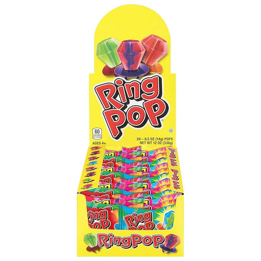 Ring Pop Lollipops - Bulk Candy Individually Wrapped Suckers Variety Party Pack- 24 Count w/ Assorted Flavors - Hard Candy for Party Favors, Kids & Goodie Bags