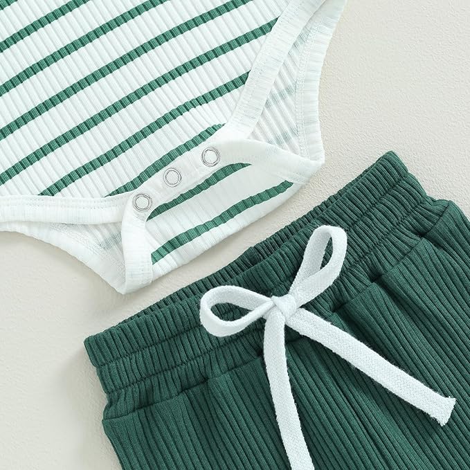 Newborn Baby Boy Girl Clothes Ribbed Knitted Long Sleeve Romper Pants Solid Cotton Infant Fall Winter Outfits 2Pcs