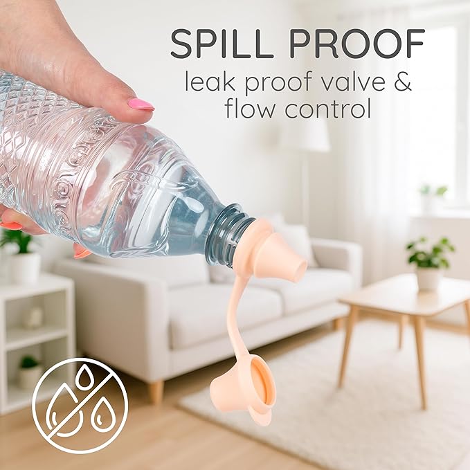 Original Water Bottle Topper for Toddlers – 100% Silicone Sippy Top Spout with Protective Cap makes the Bottle Top a Spill Proof Lid for Kids and Adults - 3 Pack - Pastel