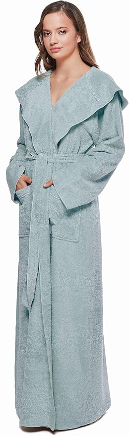 Arus Women's Princess Robe Ankle Long Hooded Lightweight Turkish Cotton Bathrobe