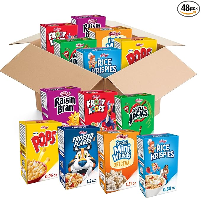 Kellogg's Cold Breakfast Cereal, Bulk Pantry Staples, Kid Snacks, Variety Pack (48 Boxes)