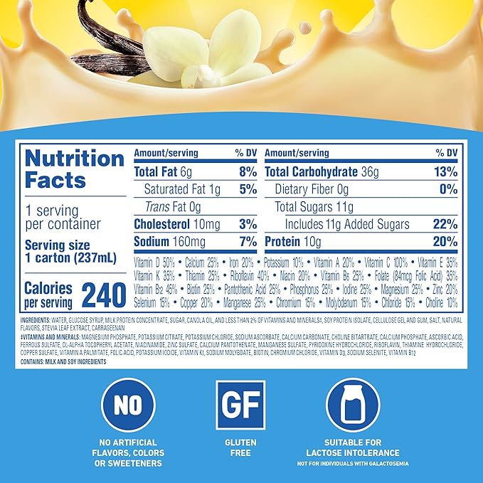 Carnation Breakfast Essentials Ready-to-Drink, Classic French Vanilla, 8 FL OZ Carton (Pack of 24)