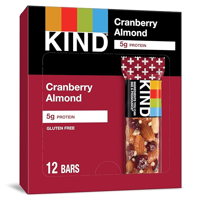 KIND Nut Bars, Cranberry Almond, Healthy Snack Bars, Gluten Free, Low Sugar, 6g Protein, 12 Count