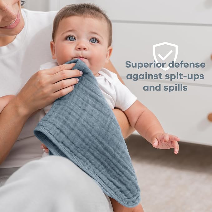 Comfy Cubs Muslin Burp Cloths 20" x 10", Pack of 6 - Large, 6-Layer, Ultra Absorbent 100% Cotton for Baby Drool and Messes - Soft, Safe & Gentle Baby Burp Cloths Set for Boys & Girls - Pacific Blue