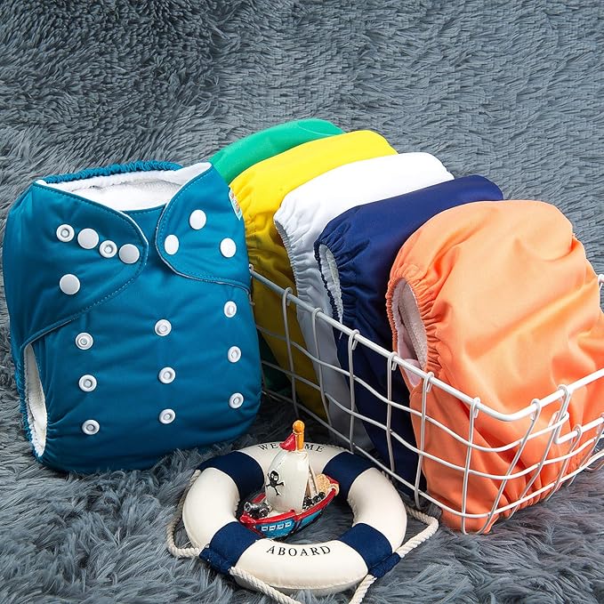 ALVABABY 6 Pack Cloth Diaper with 12 Inserts One Size Adjustable Washable Reusable Diaper Cover for Baby Girls and Boys