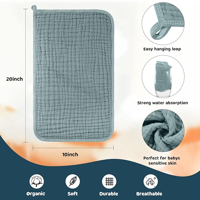 Tallew 8 Pack Baby Burp Cloth Muslin Sets Unisex Bibs Muslin Burp Cloth Cotton Burp Rags Absorbent Soft Burping Cloth (Light Color)