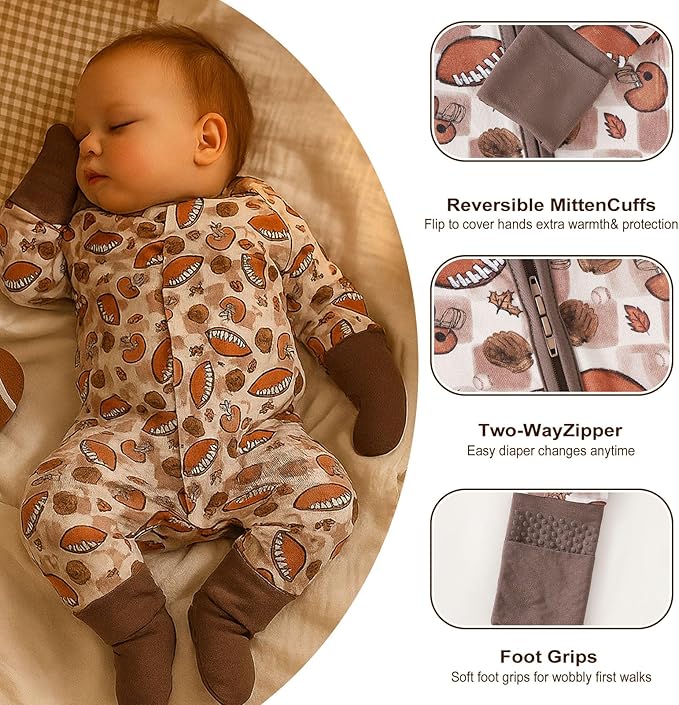 Chichoo Rayon from Bamboo Baby Pajamas Boy 2pack Baseball Football Infant 2 Way Zipper Pjs Romper Newborn Footless Sleeper