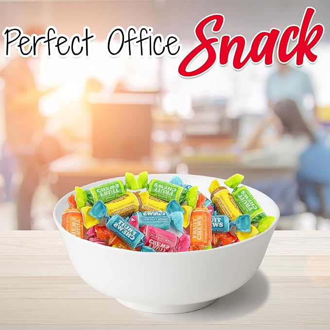 Fruit Chews Mix, Bulk 2 Lbs Individually Wrapped Candy, 8 Assorted Fruity Flavors Soft and Chewy Taffies, Peanut and Gluten Free, Colorful Candy for Parties, Appx 135 Pcs