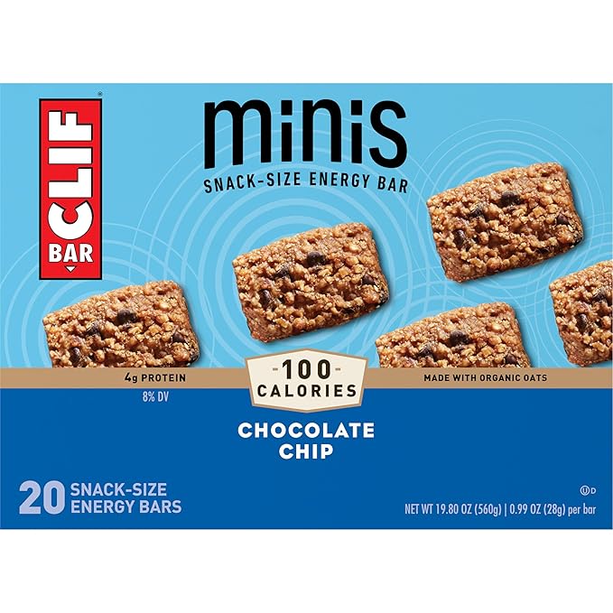 CLIF BAR Minis - Chocolate Chip - Made with Organic Oats - 4g Protein - Non-GMO - Plant Based - Snack-Size Energy Bars - 0.99 oz. (20 Pack)