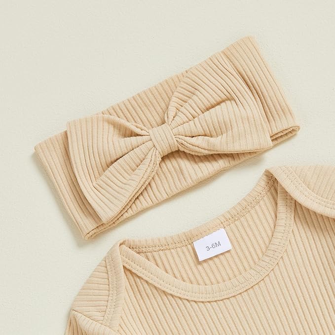 Newborn Baby Girls Rompers Knit Round Neck Long Sleeve Infant Fall Jumpsuits with Headband Coming Home Outfit