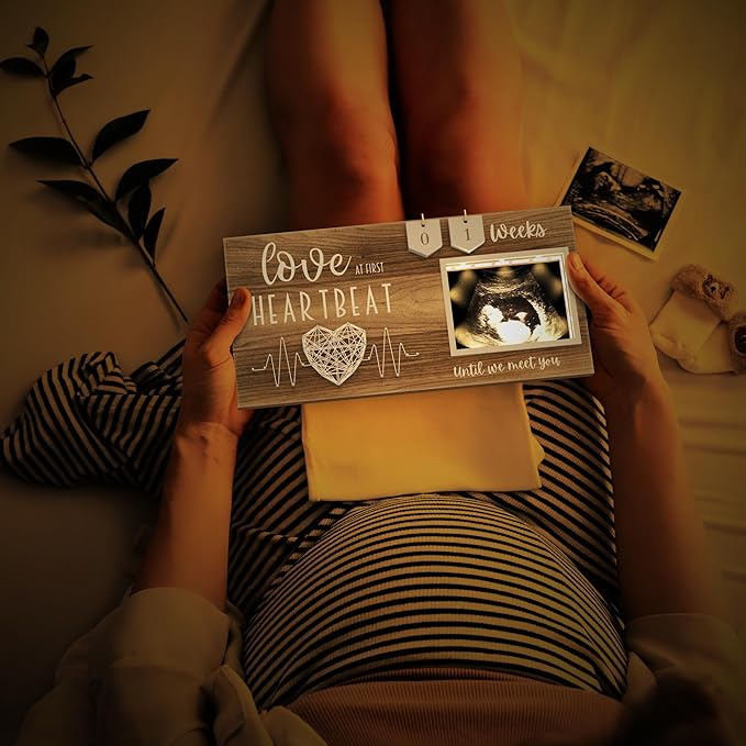 LED Illuminated Baby Sonogram Picture Frame - Countdown Weeks Feature, 4"x3" Ultrasound Photo for Pregnancy Announcements, Gender Reveal, Baby-Shower, New Mom Gifts, Keepsake for Expecting Parents