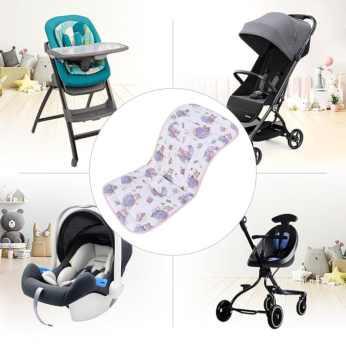 Baby Stroller Cushion,Infant Car Seat Insert-Reversible Universal Breathable and Soft Newborn Stroller Mat,100% Cotton Cover Toddler Seat Pad Liner-34x78cm,1 Pack(Fox+Pink Dots)