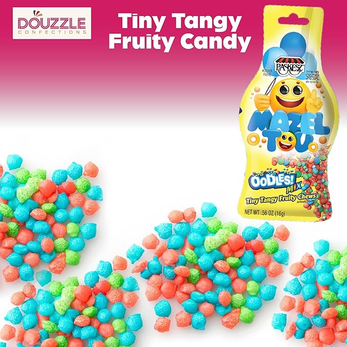 DOUzzle Back To School Oodles Mazal Tov Emoji, Tiny Tangy Fruity Chews Mix (12 Count, 1 Pack) Individually Wrapped, Party Favor, Goodie Bag & Pinata Filler - Kosher Parve