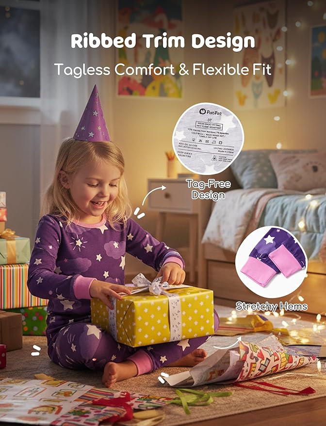 PATPAT Bamboo Viscose Pajama Sets for Toddler Boys & Girls Baby Kids, Ultra-soft Snug fit Pjs Sleepers for Birthday Holiday