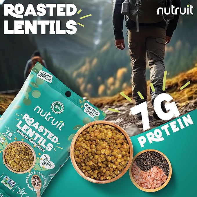Nutruit Roasted Lentil Snack - Himalayan Salt & Black Pepper Healthy - Vegan, Gluten Free, Non-GMO, High Protein, Healthy On-The-Go, Low Calorie Lentils - 1.2oz Packs (20-Pack)