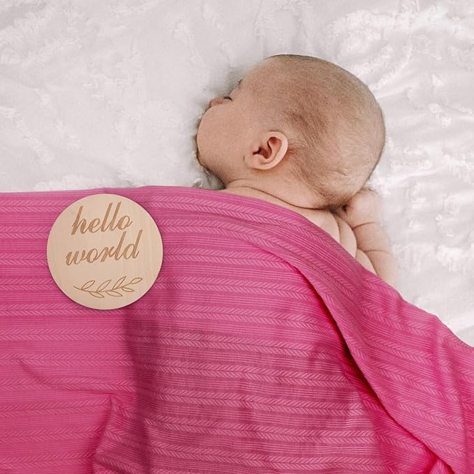 Newborn Receiving Blanket with Bow Hat Mittens Wooden Card Set Wheat-Pattern Newborns Toddler Baby Boy Girl Nursery Swaddle Wrap