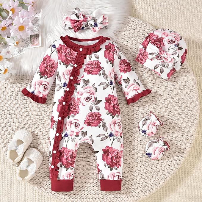 Aalizzwell Baby Girls Romper Outfit Fall Winter Clothes with Accessories