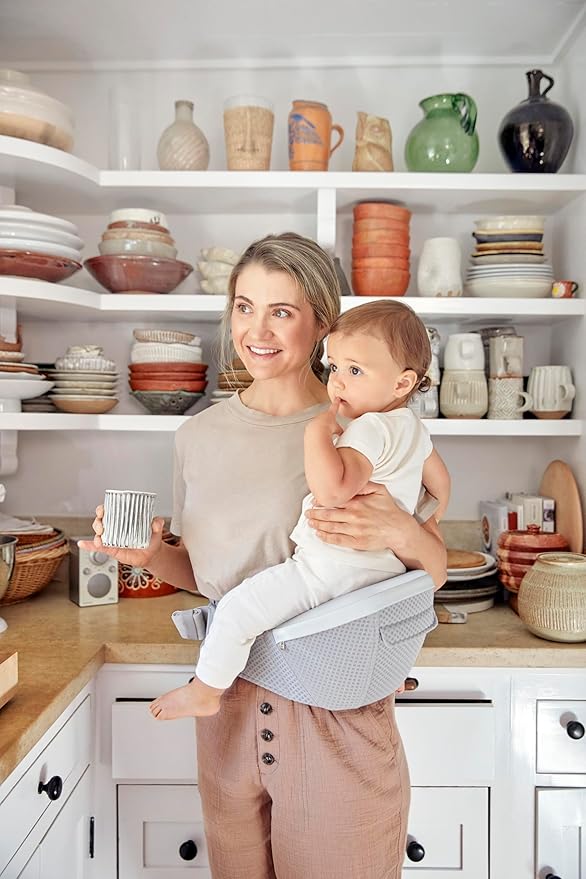 Ergobaby Alta 2-in1 Hip Seat and Carrier - All-Position Breathable Mesh Baby Carrier for 4-48 Months (12lbs - 45lbs) - Breathable Baby Carriers for Summer - SoftFlex™ Mesh - Pearl Grey