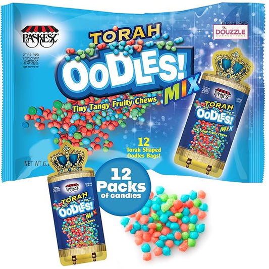 DOUzzle Back To School Oodles Torah Tiny Tangy Fruity Chews Mix (12 Count, 1 Pack) Individually Wrapped, Party Favor, Goodie Bag & Pinata Filler - Kosher Parve