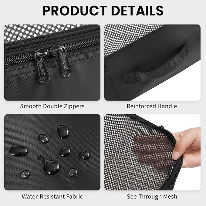 BAGAIL 6 Set Packing Cubes Luggage Packing Organizers for Travel Accessories (Black)