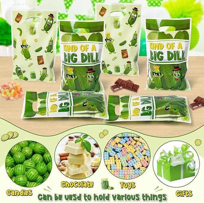 Funny Pickle Party Favor Bags - 50Pcs Kind of a Big Deal Cucumber Goody Candy Treat Gifts Bags, Interesting Vegetable Themed Party Decorations for Adults Kids Birthday Fruit Vegetable Events Supplies