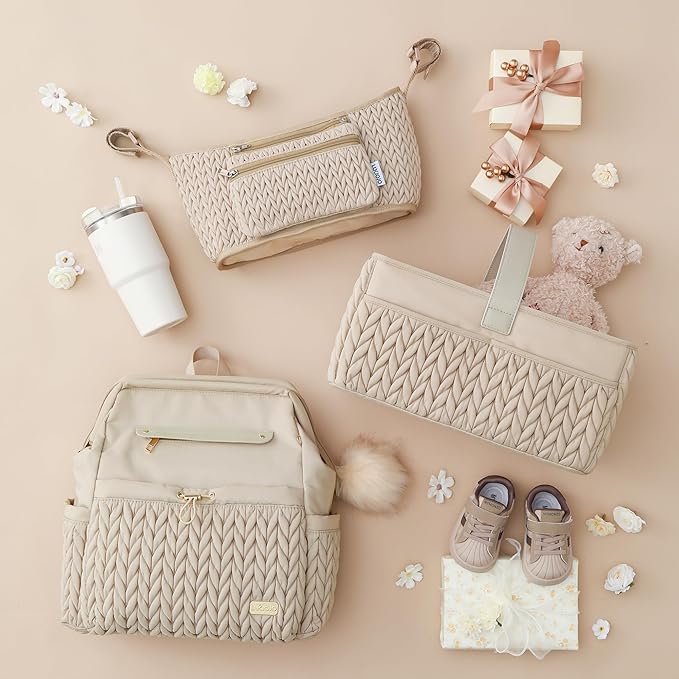 Luxurious Baby Diaper Caddy, Nursery Storage Basket for Newborn Essentials, Travel Baby Basket for Diapers Baby Wipes, Organizer Tote Bag Storage Bin, Baby Shower Gifts(Beige)