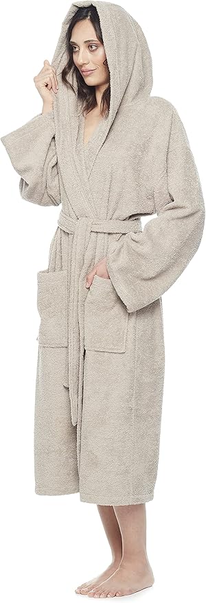 Arus Women's Hooded Classic Bathrobe Turkish Cotton Robe with Full Length Options