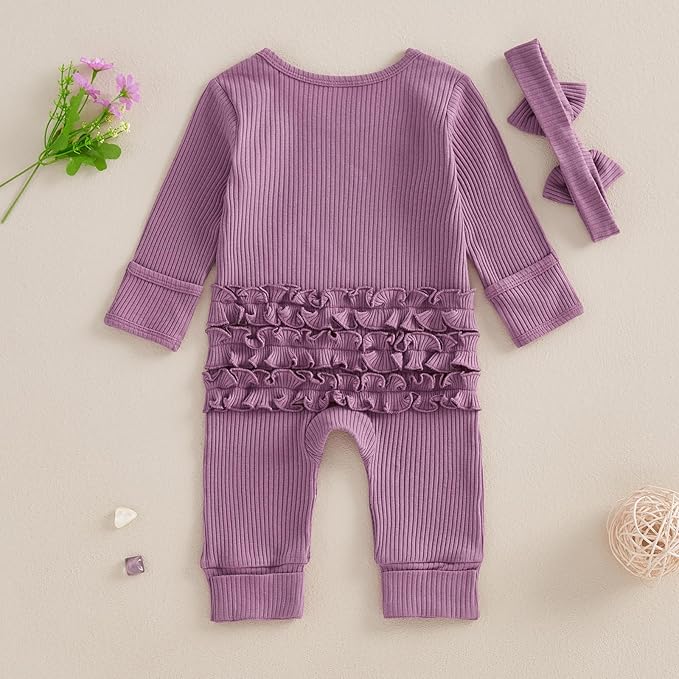Newborn Girl Clothes Baby Girl Coming Home Outfit Zipper One-piece Outfits Ruffle Footie Bodysuit Jumpsuit Headband