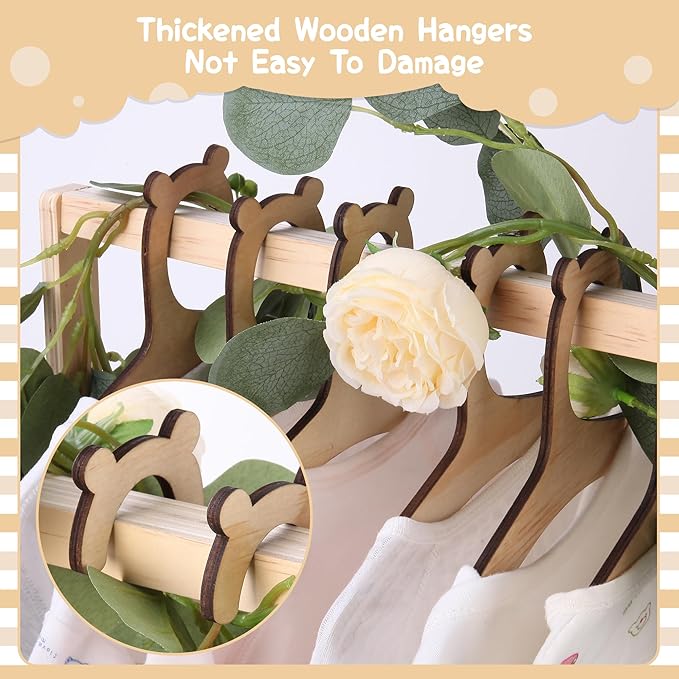 Wooden Baby Shower Crate Closet, Baby Basket with Handle Baby Storage Crate Hamper, Baby Welcome Gifts with 6 Pieces Teddy Bear Wooden Hangers, Baby Personailzed Basket for Pregnancy New Parent