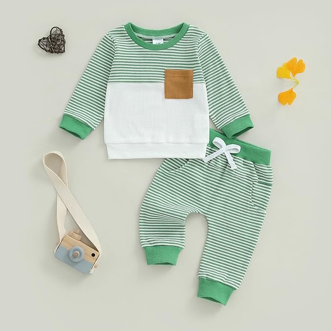 CIYCUIT Toddler Baby Boy Outfits Striped Sweatshirt Pants Clothes Set
