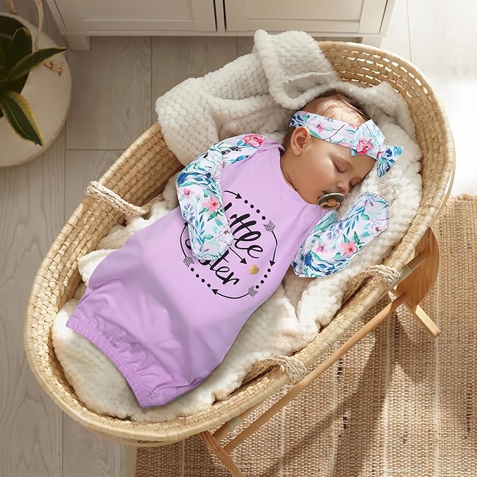 Newborn Gown Baby Girl 0-6 Months, Super Soft Baby Little Sister Sleeper Gowns, Babies Girls Nightgowns Coming Home Outfit Infant with Headband Set