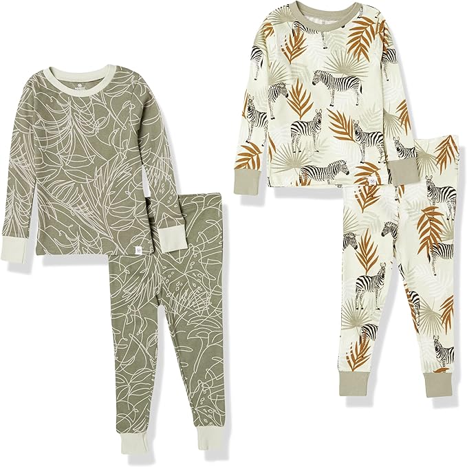 HonestBaby 4 Piece Pajamas Sleepwear Pjs 100% Organic Cotton for Infant Baby and Toddler Boys, Girls, Unisex