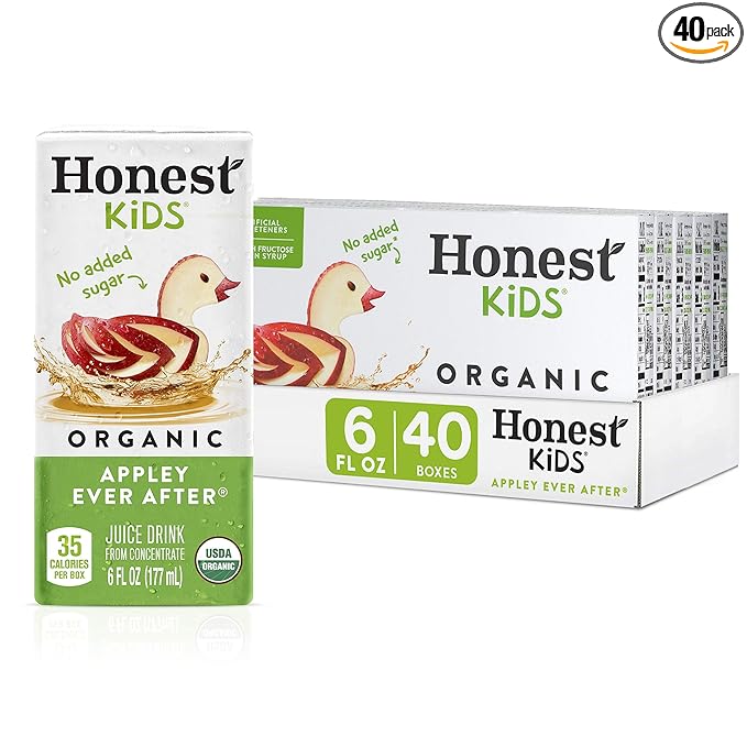 Honest Kids Appley Ever After, Organic Juice Drink, 6 Fl oz Juice Boxes, Pack Of 40, Apple